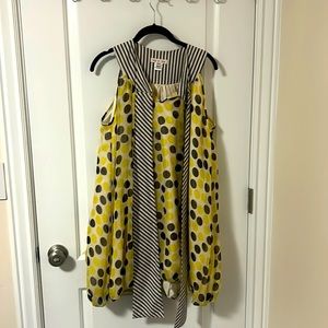 Yellow and gray polkadot silk bubble dress